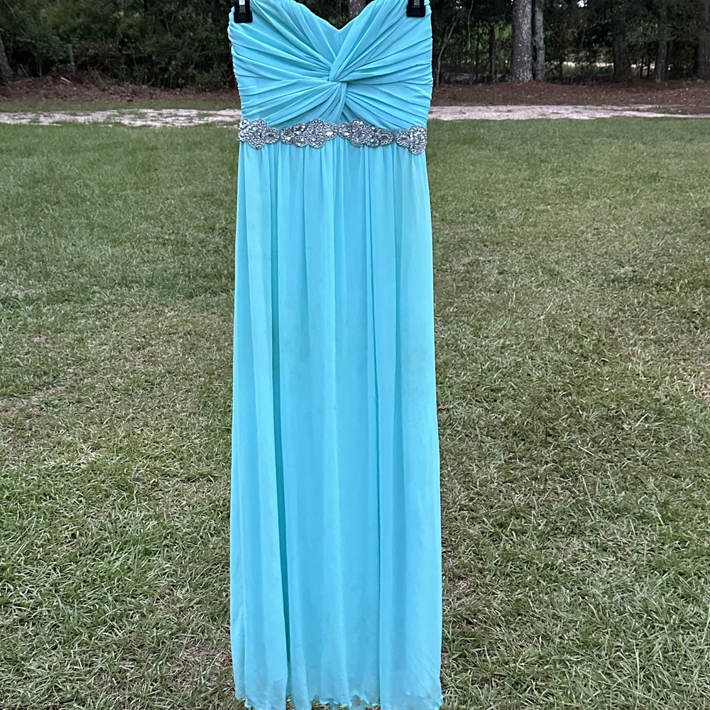 City Triangles Strapless Blue Gown with Silver Accents